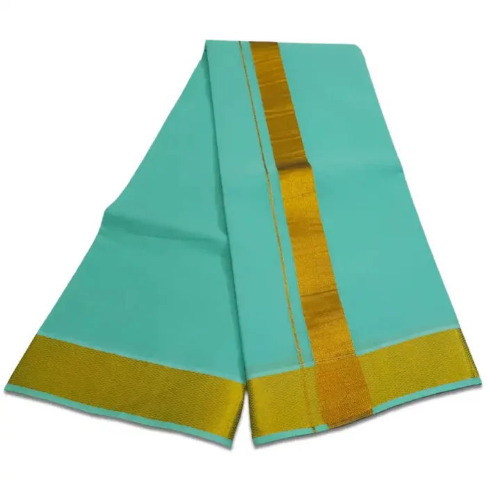 Sea Green Color Dhoti with Golden Zari Border - Image 2