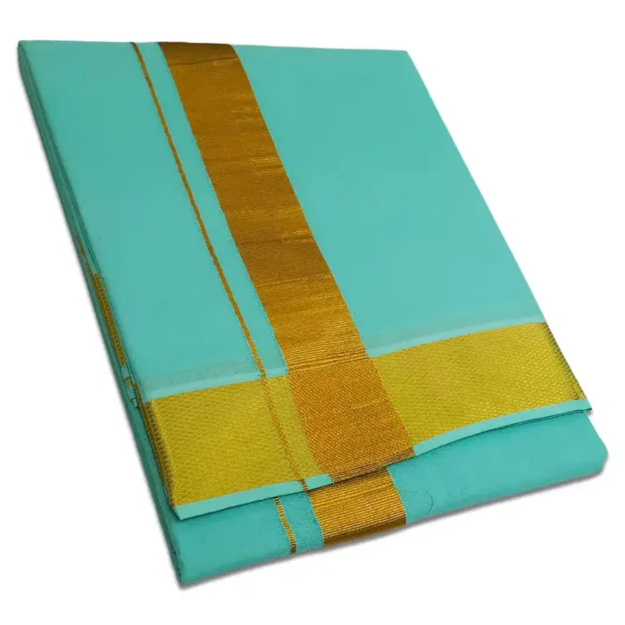 Sea Green Color Dhoti with Golden Zari Border - Image 1