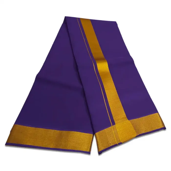 Violet Color Dhoti with Golden Zari Border - Image 2