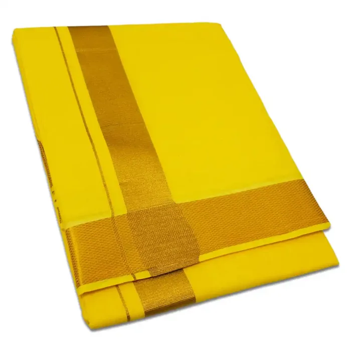 Yellow Color Dhoti with Golden Zari Border - Image 1