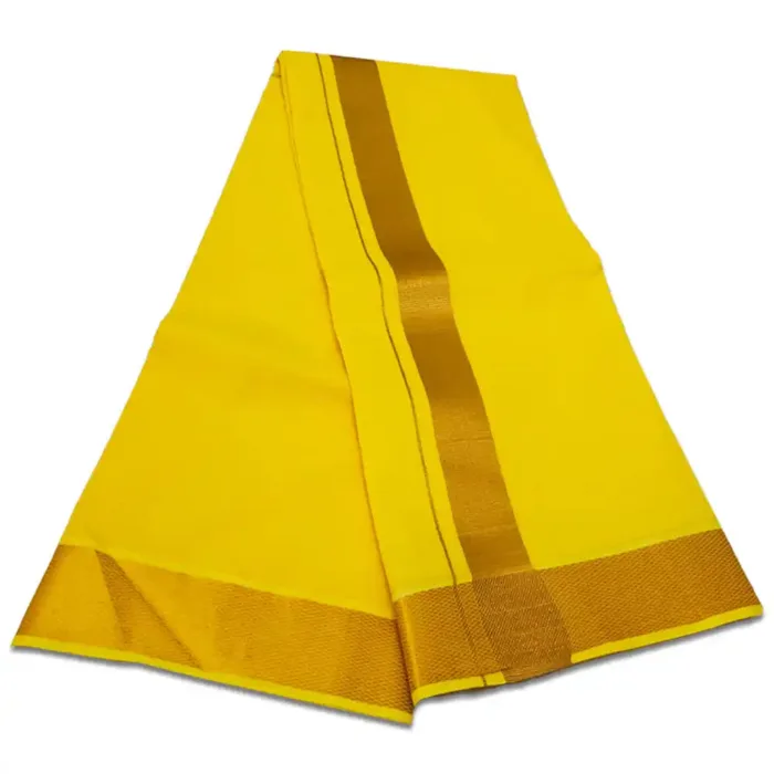 Yellow Color Dhoti with Golden Zari Border - Image 2
