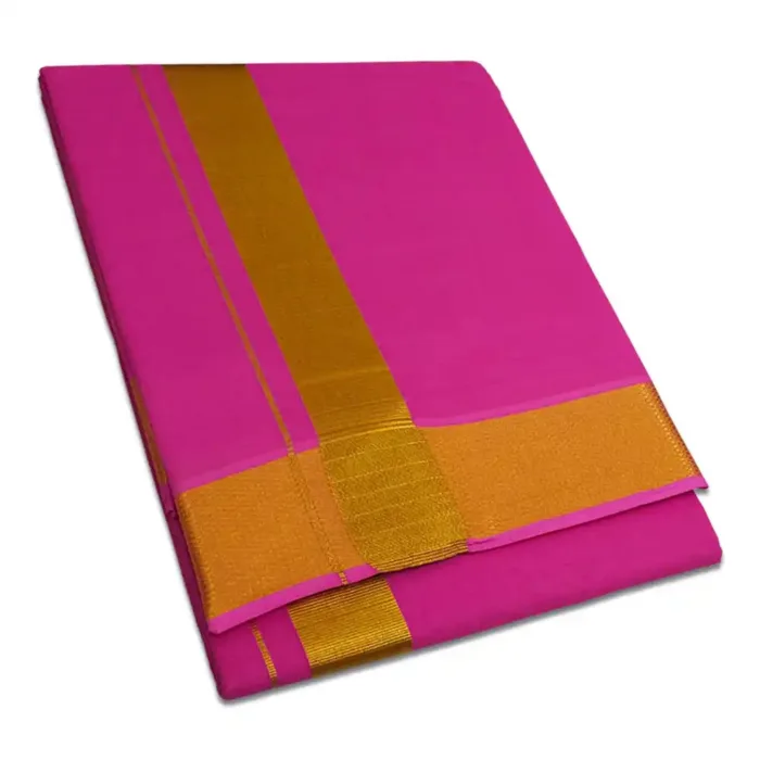 Pink Color Dhoti with Golden Zari Border - Image 1