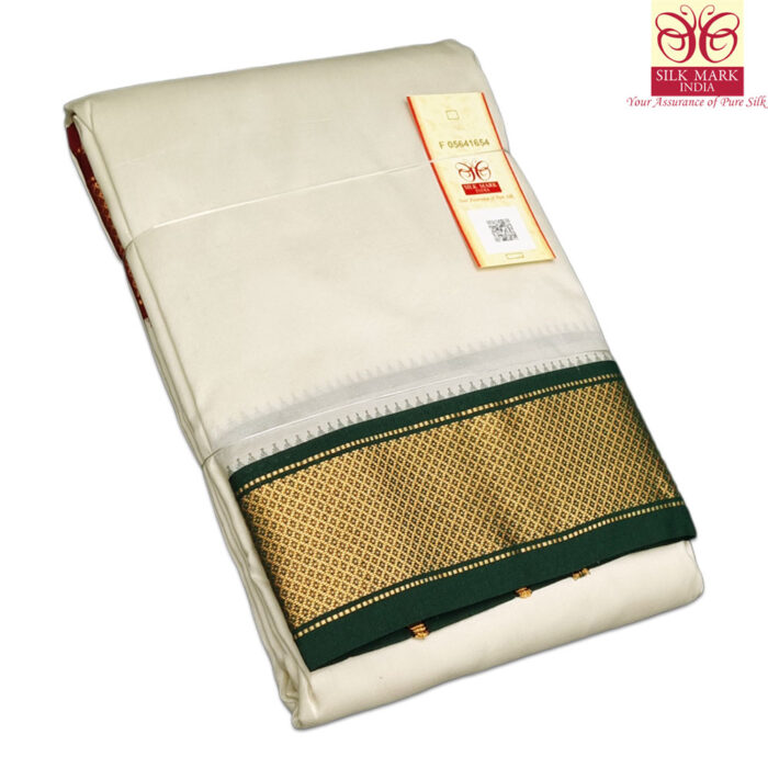 Pure Silk Ganga Jamuna Mayil Kan Dhoti 16 Kan - Image 1