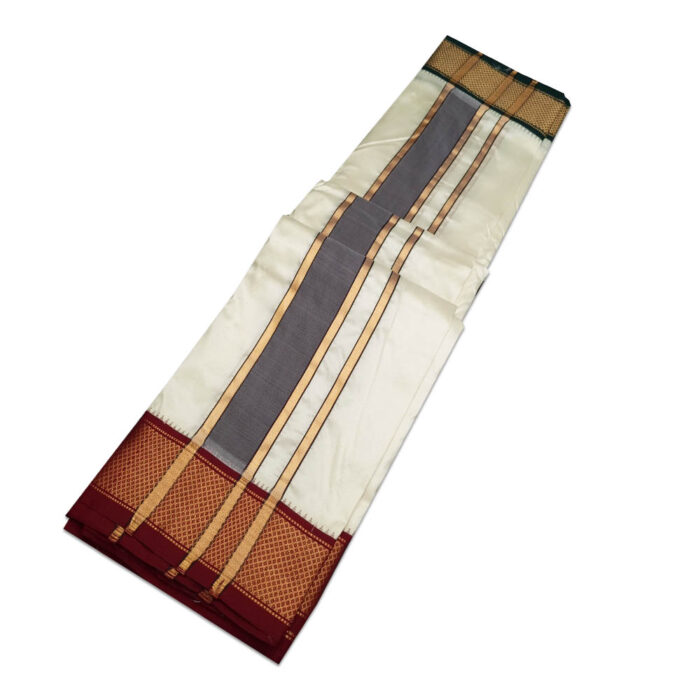 Pure Silk Ganga Jamuna Mayil Kan Dhoti 16 Kan - Image 2