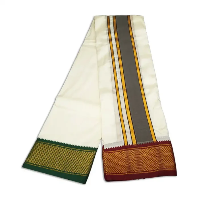 13 Kan Art Silk MayilKan Cream Colour Dhoti - Image 2