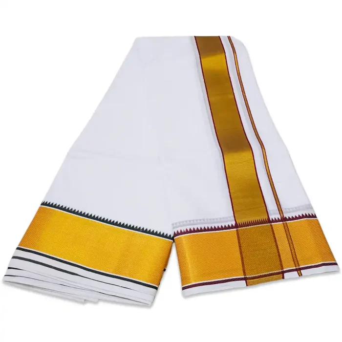 3 Inch Golden Zari Fancy Border White Dhoti - Image 2