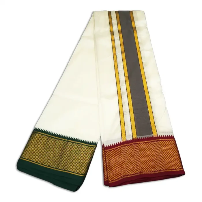 16 Kan Art Silk MayilKan Cream Colour Dhoti - Image 3