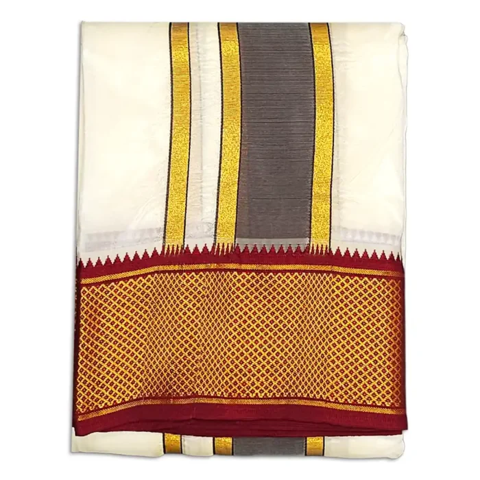 16 Kan Art Silk MayilKan Cream Colour Dhoti - Image 1