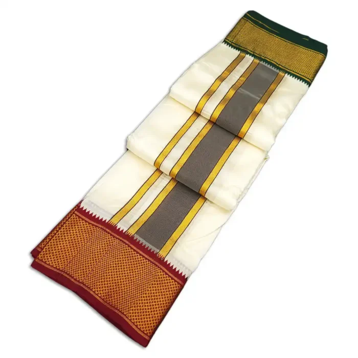 16 Kan Art Silk MayilKan Cream Colour Dhoti - Image 2