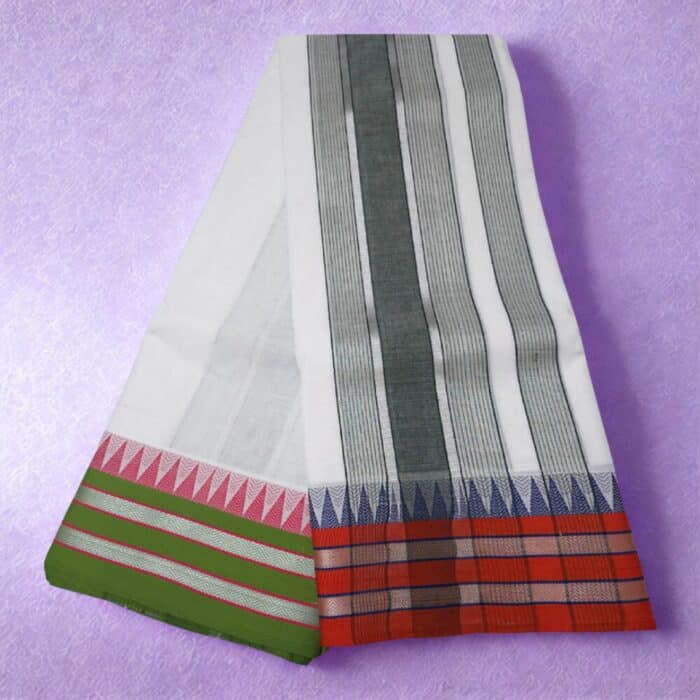 Double Colour Special Zarigai White Vaishnava Dhoties 9X5 - Image 2