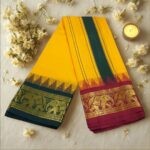 Mango Color Karishma Soft Silk 7 Inch Border Fine Quality Dhoti - Image 2