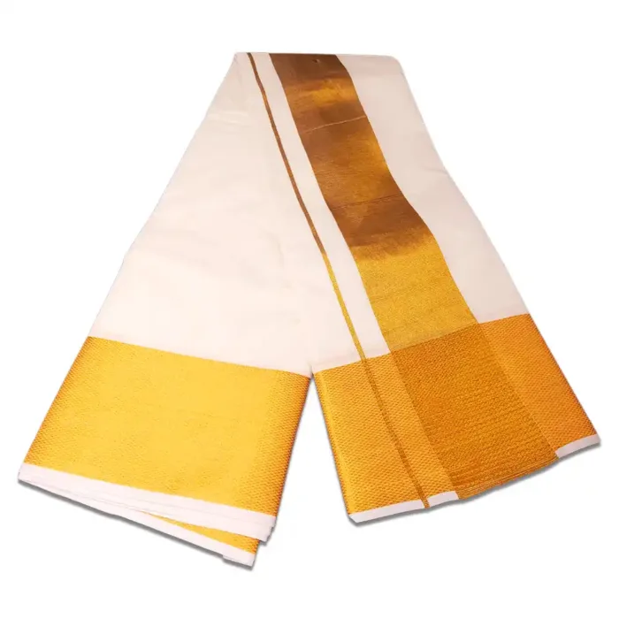 5 Inch Golden Zari Border Half White Dhoti - Image 2