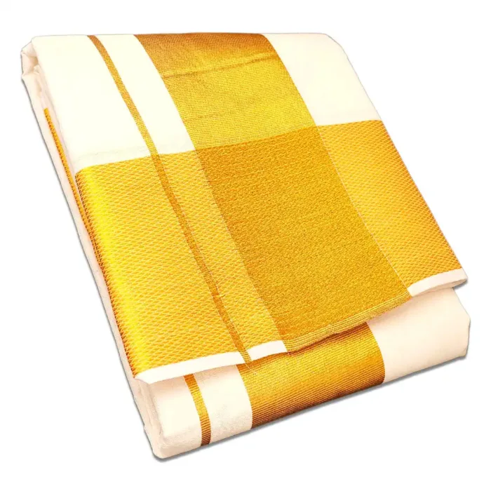 5 Inch Golden Zari Border Half White Dhoti - Image 1