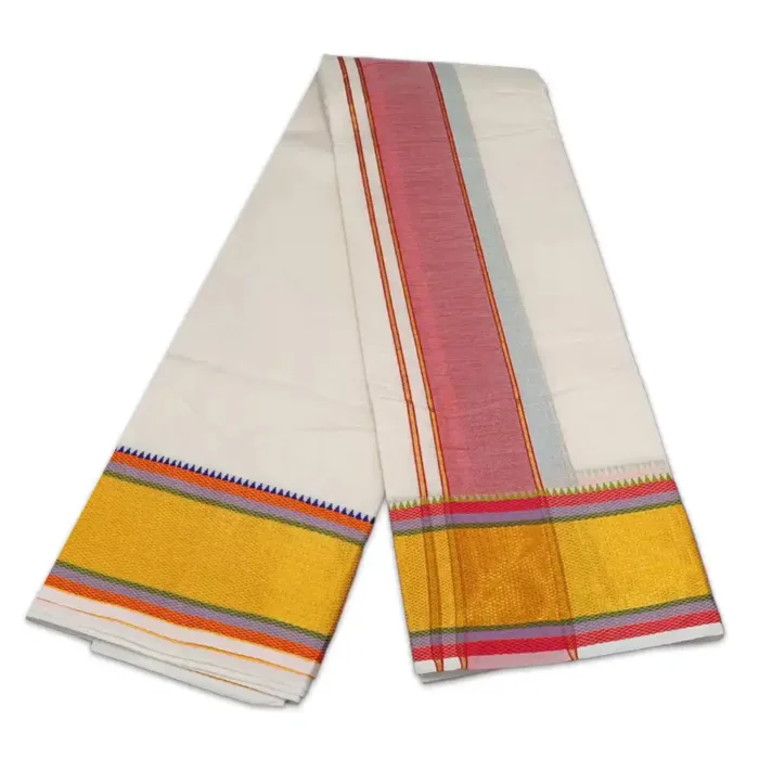 5 Inch Golden Special Zari Border Half White Dhoti - Image 2