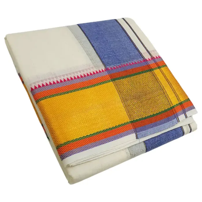 5 Inch Golden Special Zari Border Half White Dhoti - Image 1