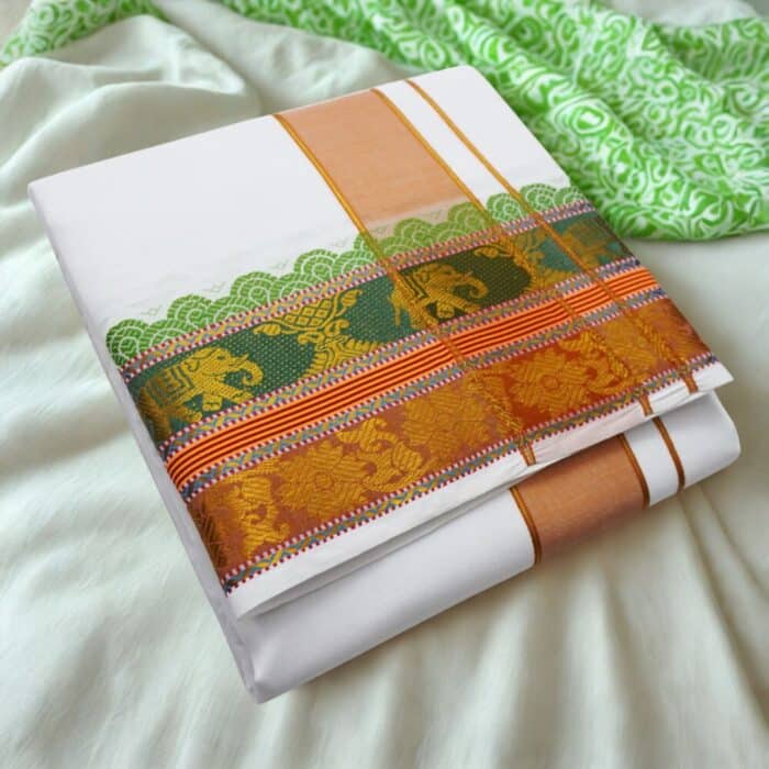 Dual Border Designed 7" Border White Premium Quality Dhoti 9X5 - Image 2