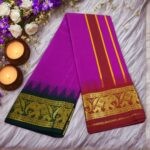 Purple Color Karishma Soft Silk 7 Inch Border Fine Quality Dhoti - Image 2