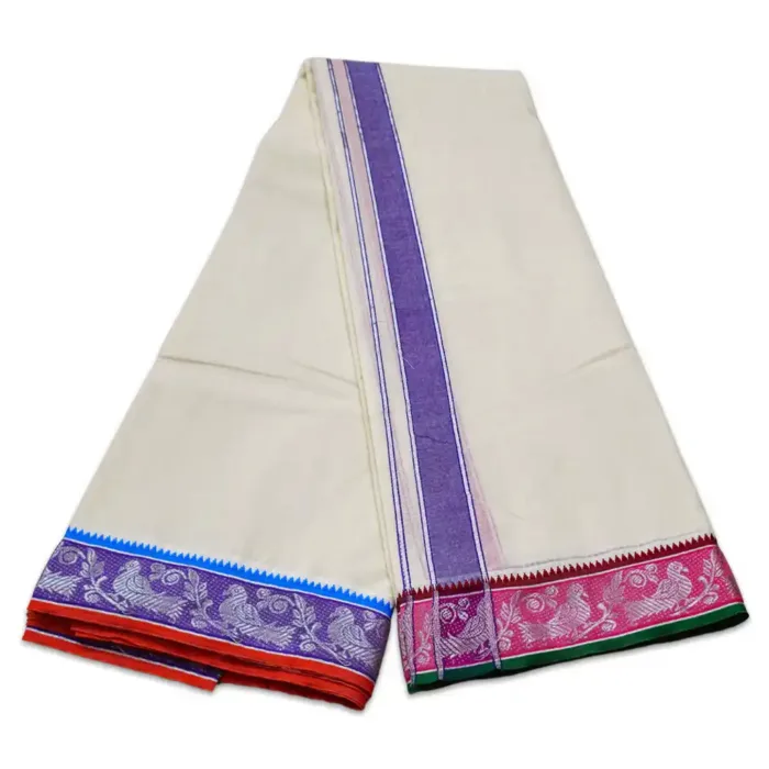 Bird Designed 2 Inch Border Dhoti - Image 2