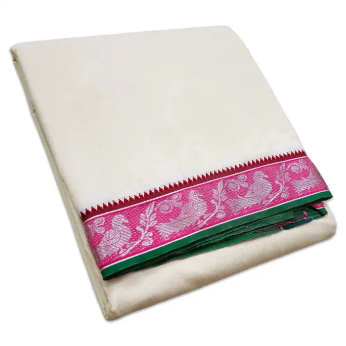 Bird Designed 2 Inch Border Dhoti - Image 1