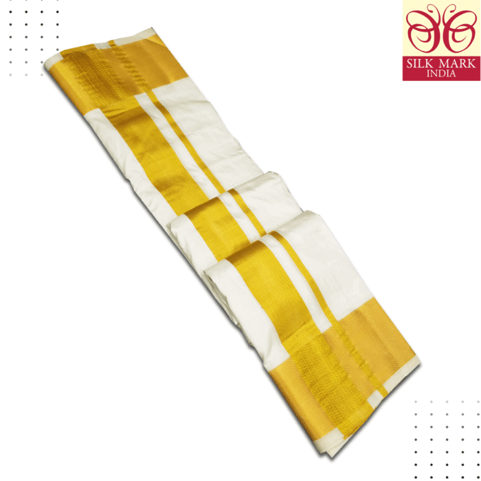 Pure Silk Cream Color Dhoti 3 Inch Golden Zari - Image 2