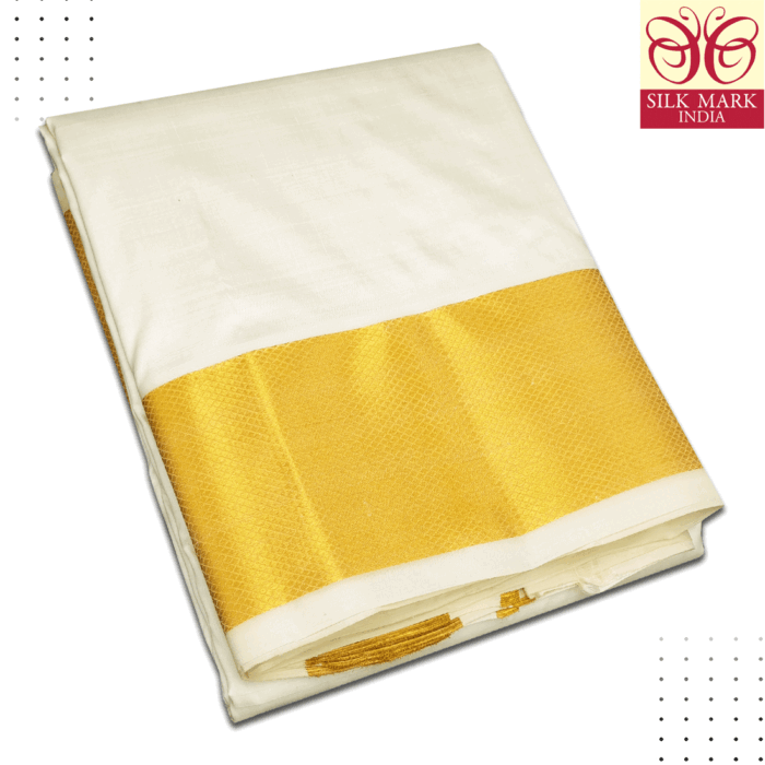 Pure Silk Cream Color Dhoti 3 Inch Golden Zari - Image 1