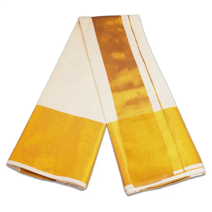 7 Inch Golden Zari Border Half White Dhoti - Image 2