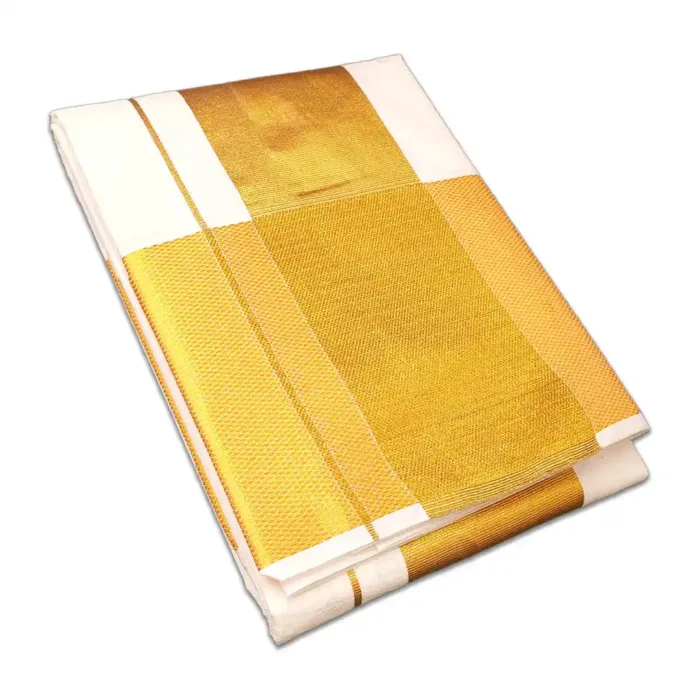 7 Inch Golden Zari Border Half White Dhoti - Image 1