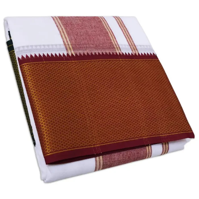 32 Kan MayilKan Border White Dhoti - Image 1