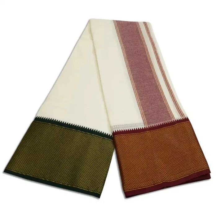 32 Kan MayilKan Border Half White Dhoti - Image 2
