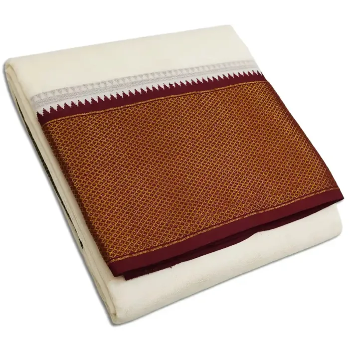 32 Kan MayilKan Border Half White Dhoti - Image 1
