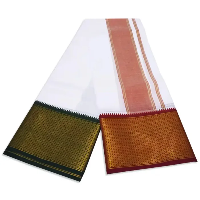 32 Kan MayilKan Border White Dhoti - Image 2