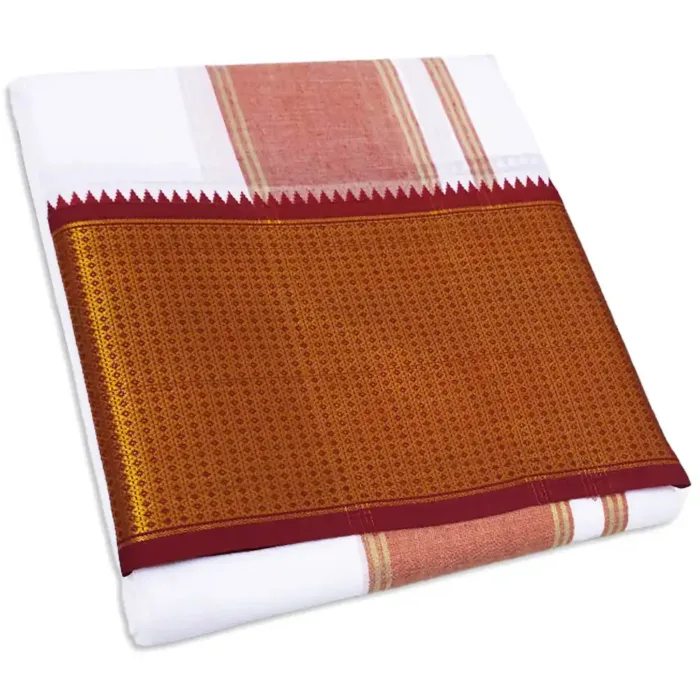 32 Kan MayilKan Border White Dhoti - Image 3