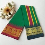 Green Color Karishma Soft Silk 7 Inch Border Fine Quality Dhoti - Image 2