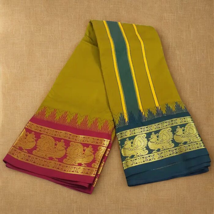 Zari Gold Color Karishma Soft Silk 7 Inch Border Fine Quality Dhoti - Image 2