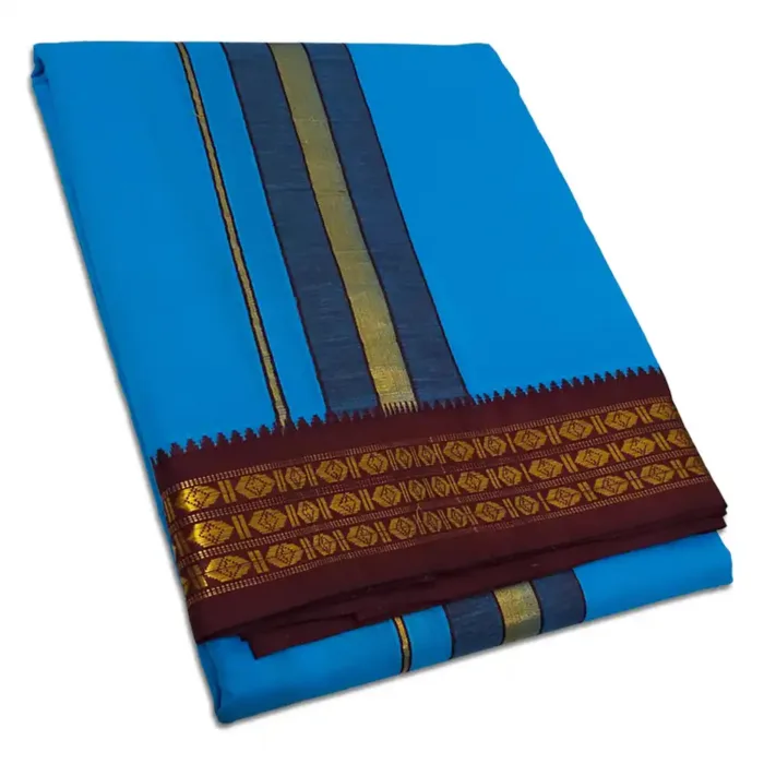 Anandha Blue Color Dhoti with Udraj/Coin Border Dhoti - Image 1