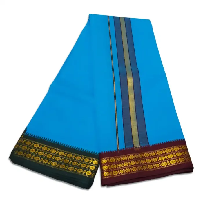 Anandha Blue Color Dhoti with Udraj/Coin Border Dhoti - Image 2