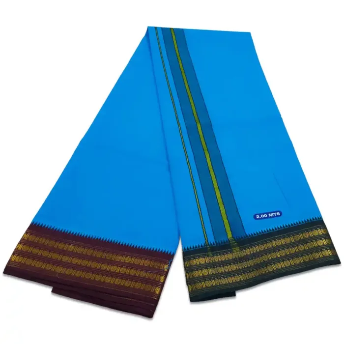 Anandha Blue Color Dhoti with Udraj/Coin Border Lungi 2 Meter - Image 2