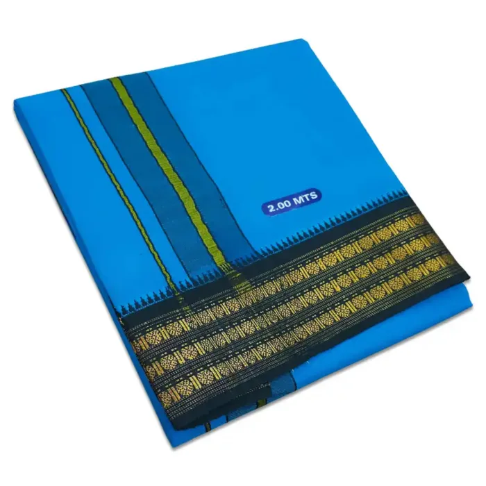 Anandha Blue Color Dhoti with Udraj/Coin Border Lungi 2 Meter - Image 1