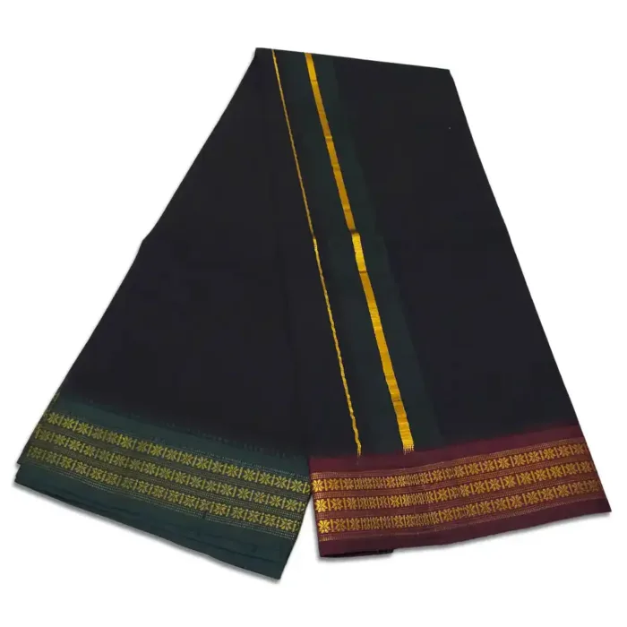 Black Color Dhoti with Udraj/Coin Border Dhoti - Image 2