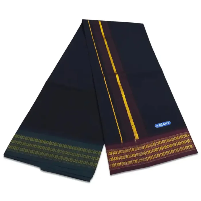 Black Color Dhoti with Udraj/Coin Border Lungi 2 Meter - Image 2