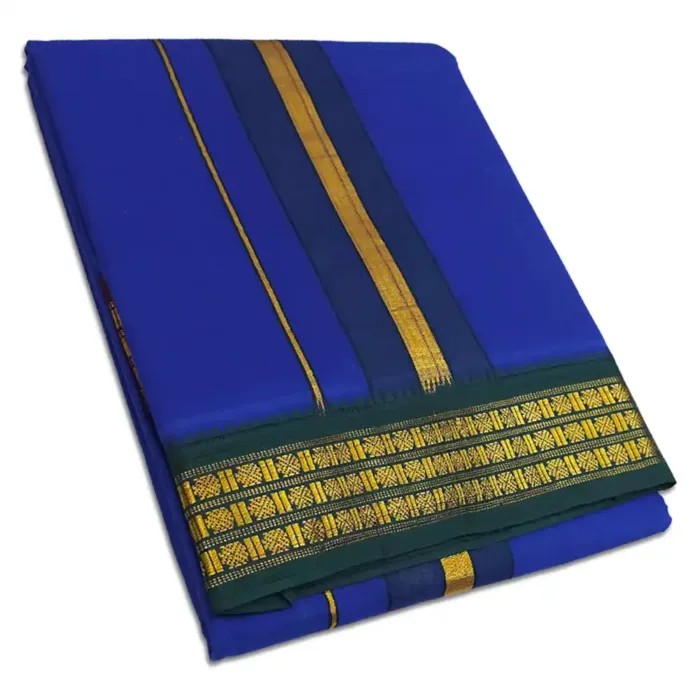 Blue Color Dhoti with Udraj/Coin Border Dhoti - Image 1