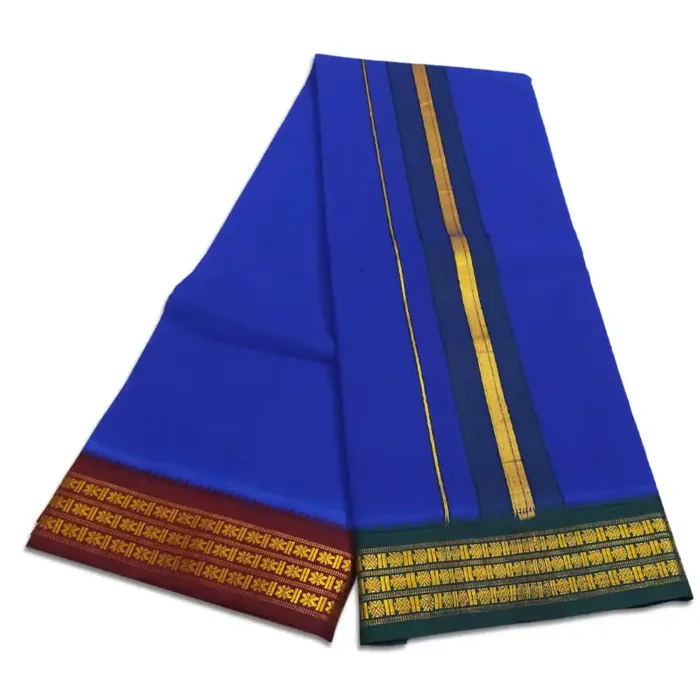 Blue Color Dhoti with Udraj/Coin Border Dhoti - Image 2