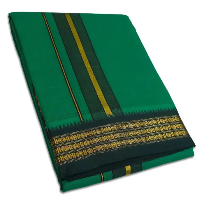 Green Color Dhoti with Udraj/Coin Border Dhoti - Image 1