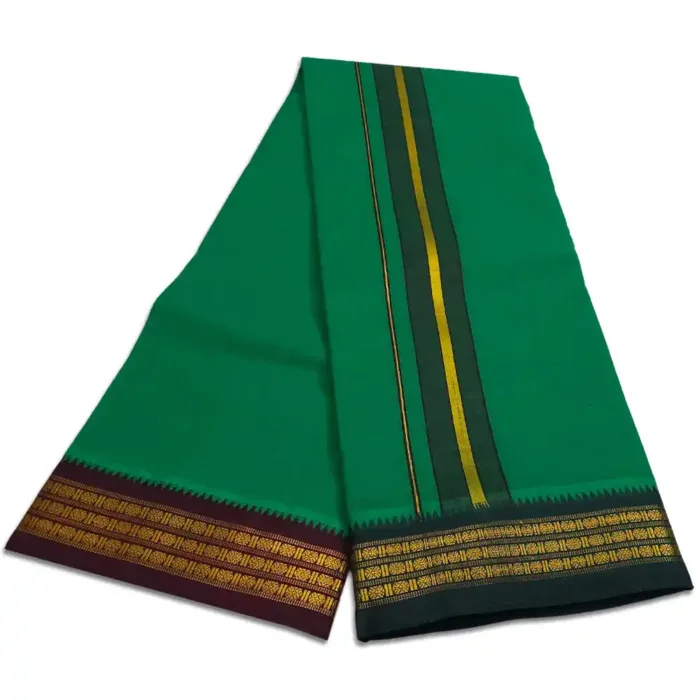 Green Color Dhoti with Udraj/Coin Border Dhoti - Image 2