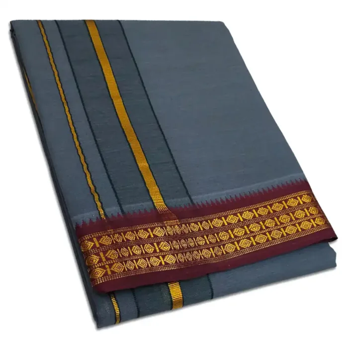 Grey Color Dhoti with Udraj/Coin Border Dhoti - Image 1