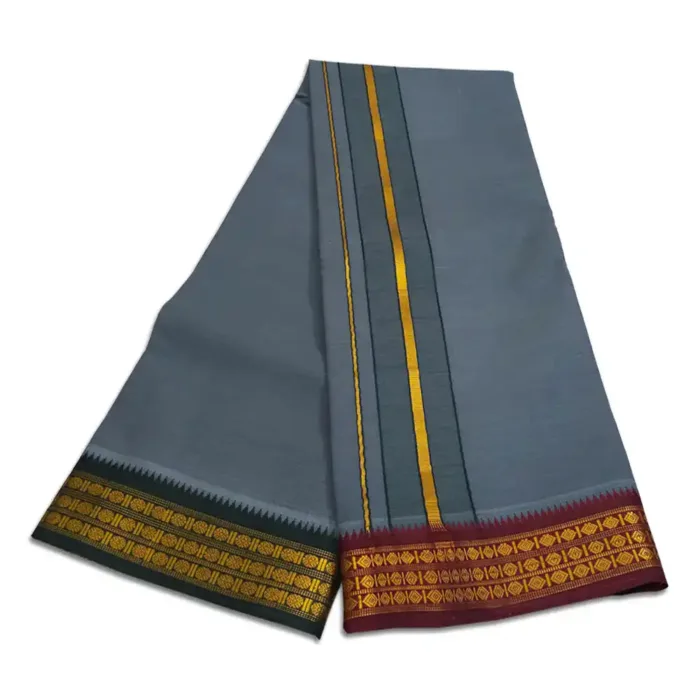 Grey Color Dhoti with Udraj/Coin Border Dhoti - Image 2