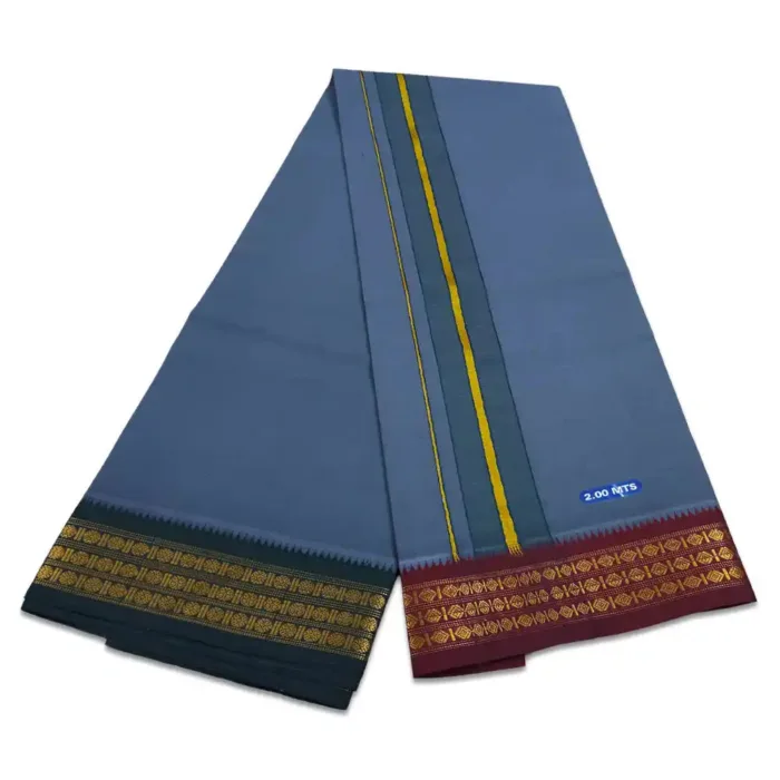 Grey Color Dhoti with Udraj/Coin Border Lungi 2 Meter - Image 2