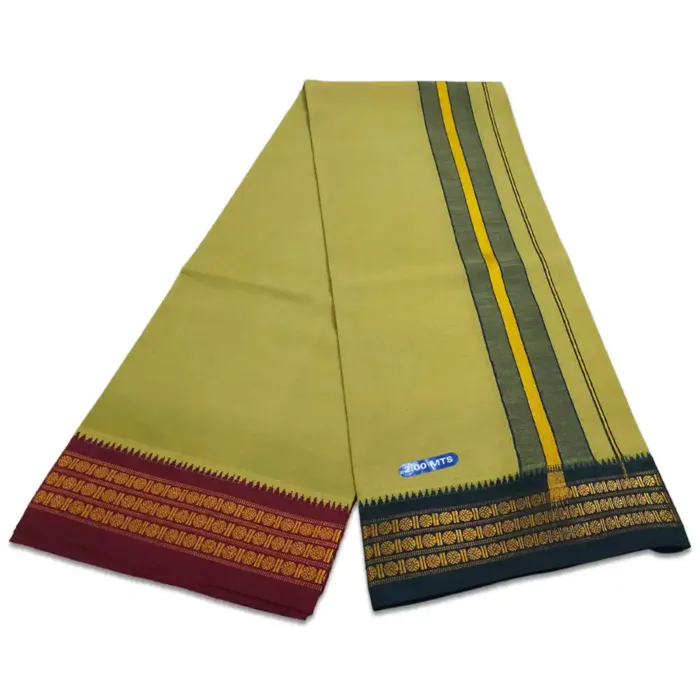 Khakki Color Dhoti with Udraj/Coin Border Lungi 2 Meter - Image 2