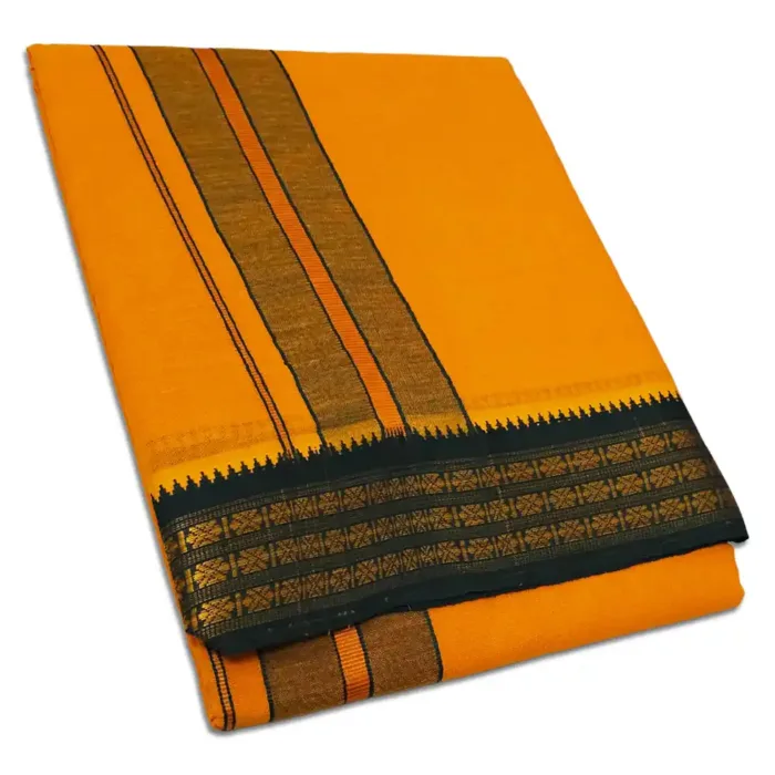 Golden Mango Color Dhoti with Udraj/Coin Border Dhoti - Image 1
