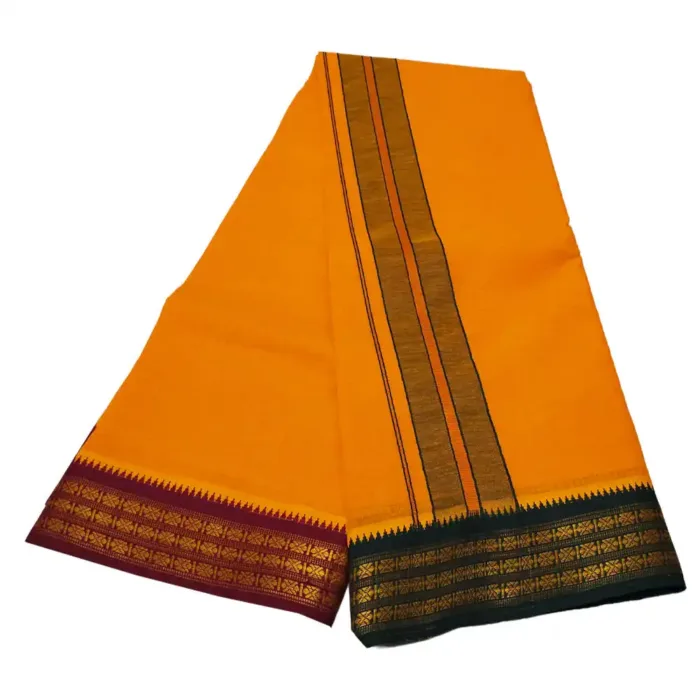 Golden Mango Color Dhoti with Udraj/Coin Border Dhoti - Image 2